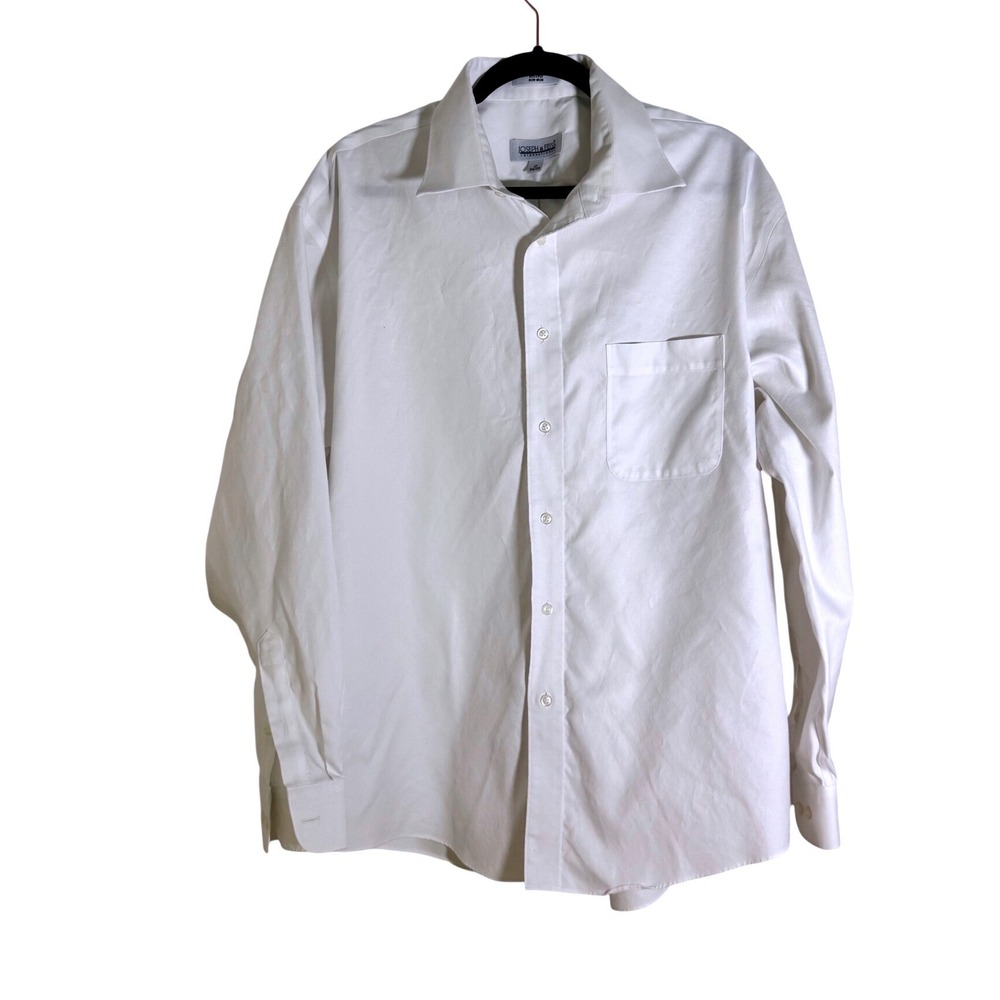 Joseph Feiss Mens White 80s 2 Ply Non Iron Dress Shirt‎ Size 17 34 35